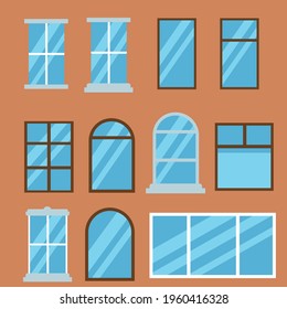 Collection of windows , scalable vector set buildings elements