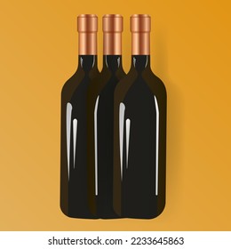 Collection of wine bottle. Branding mock up. Contemporary marketing beverage template. Alcohol, relax, champagne, holiday. Gradient background. 3d isometric illustration