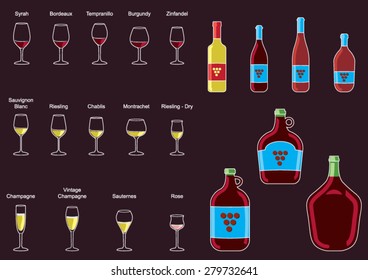 Collection of  Wine Bottle and Wine Glass -Vector Image