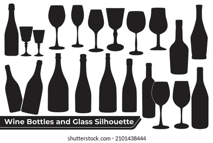 Collection of Wine Bottles and Glass Silhouette vector