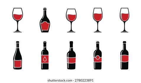 Collection of wine bottles and glasses
