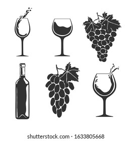 Collection of Wine elements isolated on white. Vector illustration.
