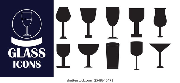 Collection of wine Glass Icon, Line Cocktail glass Vector illustration.