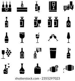 collection of wine icons, such as wine, cheese, barrel, bottle, glass