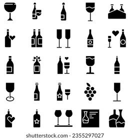 collection of wine icons, such as wine, cheese, barrel, bottle, glass