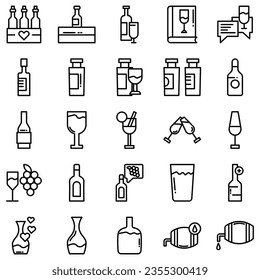 collection of wine icons, such as wine, cheese, barrel, bottle, glass