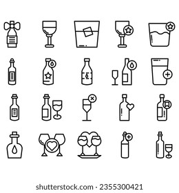 collection of wine icons, such as wine, cheese, barrel, bottle, glass