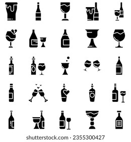 collection of wine icons, such as wine, cheese, barrel, bottle, glass