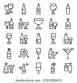 collection of wine icons, such as wine, cheese, barrel, bottle, glass