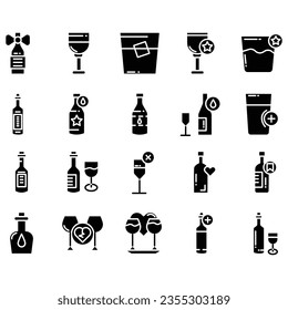 collection of wine icons, such as wine, cheese, barrel, bottle, glass