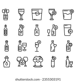 collection of wine icons, such as wine, cheese, barrel, bottle, glass