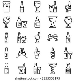 collection of wine icons, such as wine, cheese, barrel, bottle, glass