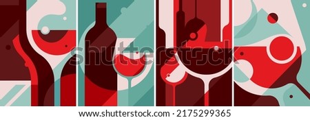 Collection of wine posters. Placard designs in abstract style.