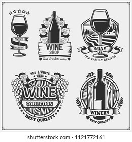 Collection of Wine shop vintage emblems, labels, badges and design elements.