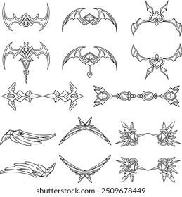 A collection of wing and bat wing frame design