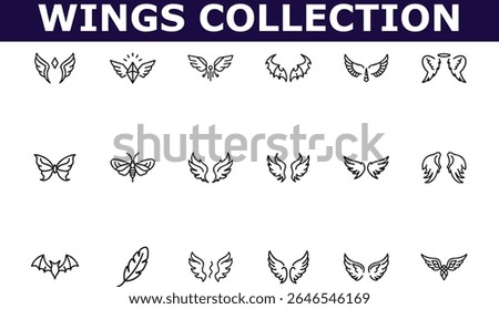 Collection of Wing Icons with Various Styles on Background Bundle Wings Outline