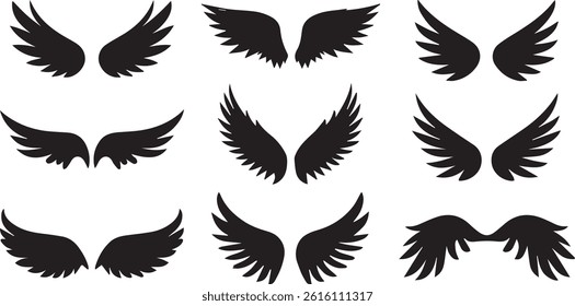 Collection of Wing Silhouettes Featuring Various Feather Arrangements
