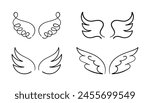 Collection of Wings. Angel wings doodle hand drawn sketch icons. Bird symbols. Wing sketch tattoo, feather falcon contour. Set of Vector  illustration isolated on white background 