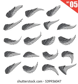 Collection of wings design element isolated on white background vector illustration eps10