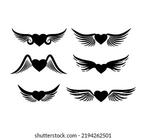 Collection of Wings and Hearts Silhouette Illustrations 