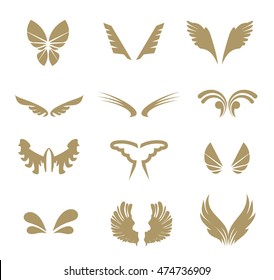 Collection of wings, logo symbol isolated on white, vector
