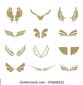 Collection of wings, logo symbol isolated on white, vector