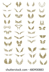 Collection of wings, logo symbol isolated on white, vector