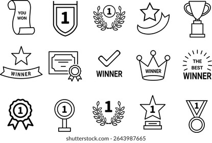 Collection of Winner Icons. Award and Trophy cup icon set. Award symbols collection. Trophy Cup and Winner Medal silhouette Vector.