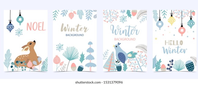 Collection of winter background set with leaves,flower,leaves,frame.Editable vector illustration for birthday invitation,postcard and website banner