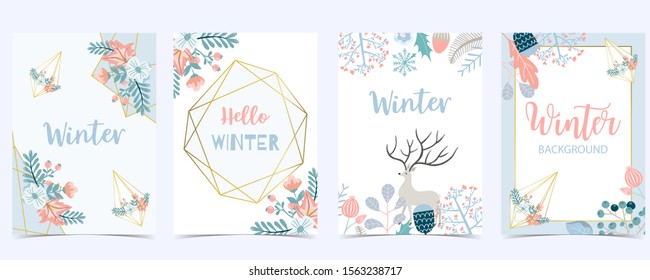 Collection of winter background set with leaves,flower,leaves,frame.Editable vector illustration for birthday invitation,postcard and website banner
