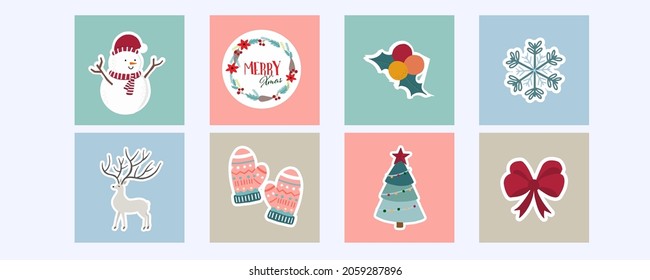 Collection of winter background set with reindeer,snowman.Editable vector illustration for christmas invitation,postcard and website banner
