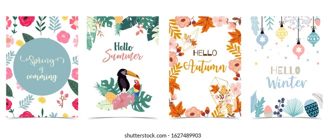 Collection of winter background set for spring,summer,autumn and winter.Editable vector illustration for birthday invitation,postcard and website banner