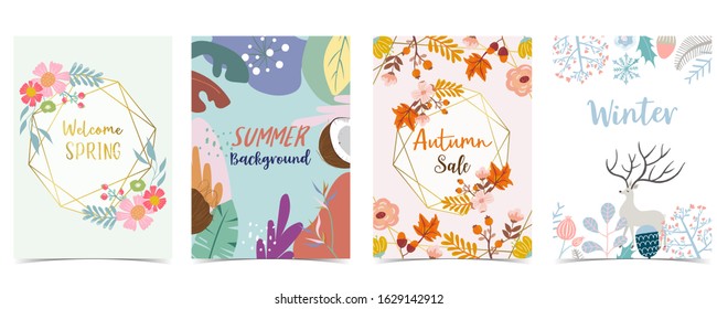 Collection of winter background set for spring,summer,autumn and winter.Editable vector illustration for birthday invitation,postcard and website banner