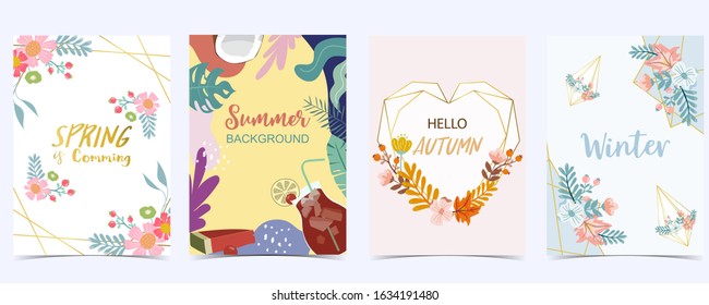 Collection of winter background set for spring,summer,autumn and winter.Editable vector illustration for birthday invitation,postcard and website banner