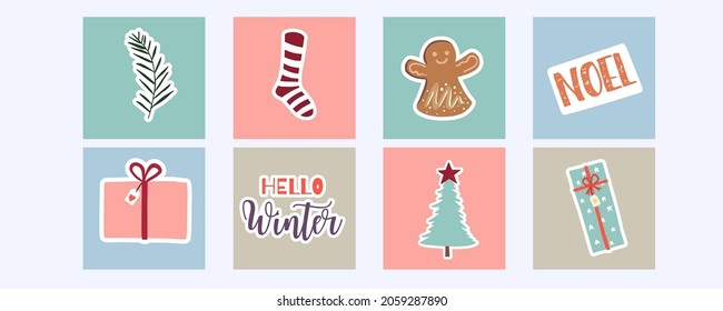 Collection of winter background set with tree,gift.Editable vector illustration for christmas invitation,postcard and website banner