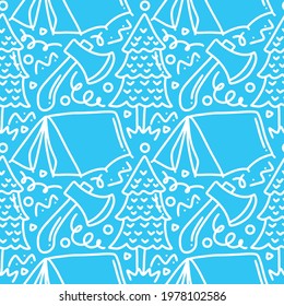collection of winter camp pattern with icons and design elements