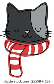 Collection of winter cats, merry Christmas vector illustrations. Stickers with cute pets for postcards
