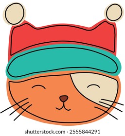 Collection of winter cats, merry Christmas vector illustrations. Stickers with cute pets for postcards