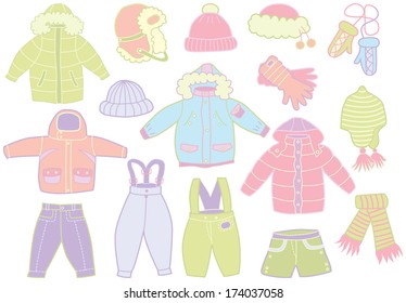 collection of winter children's clothing