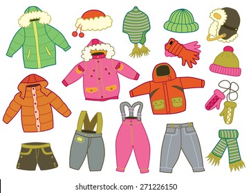 Children's seasonal clothes. Clothing season winter and spring