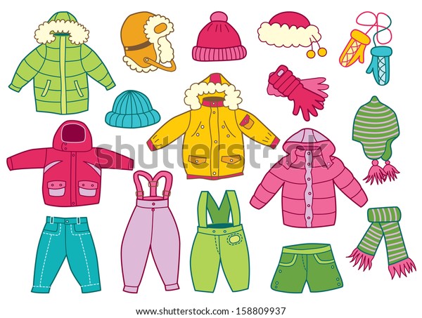 Collection Winter Childrens Clothing Stock Vector (Royalty Free ...