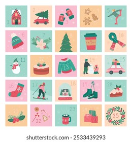 Collection of Winter Christmas calendar and countdown vector illustration