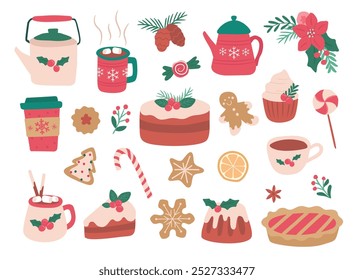 Collection of Winter Christmas food vector illustrations