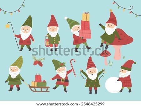 Collection of Winter Christmas North pole Elf vector illustration 