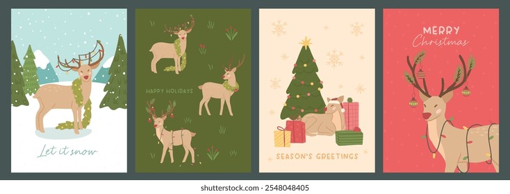 Coleção de inverno Natal rena animal vetor cartaz ilustração