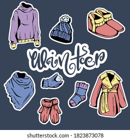 Collection of winter clothes. Vector collection of clothes for winter.