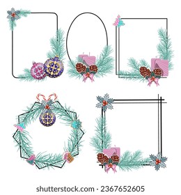 Collection of winter frames with Christmas decoration vector illustration 