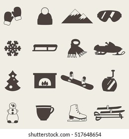 Collection of winter icons activities in flat design style