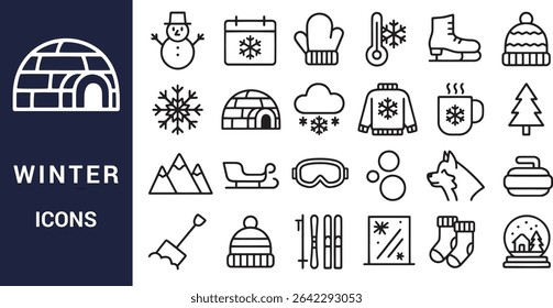 Collection of Winter Icons for Seasonal Activities and Weather Designs