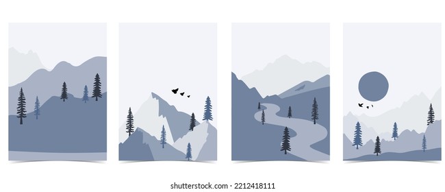 Collection of winter nature landscape background with mountain and sky